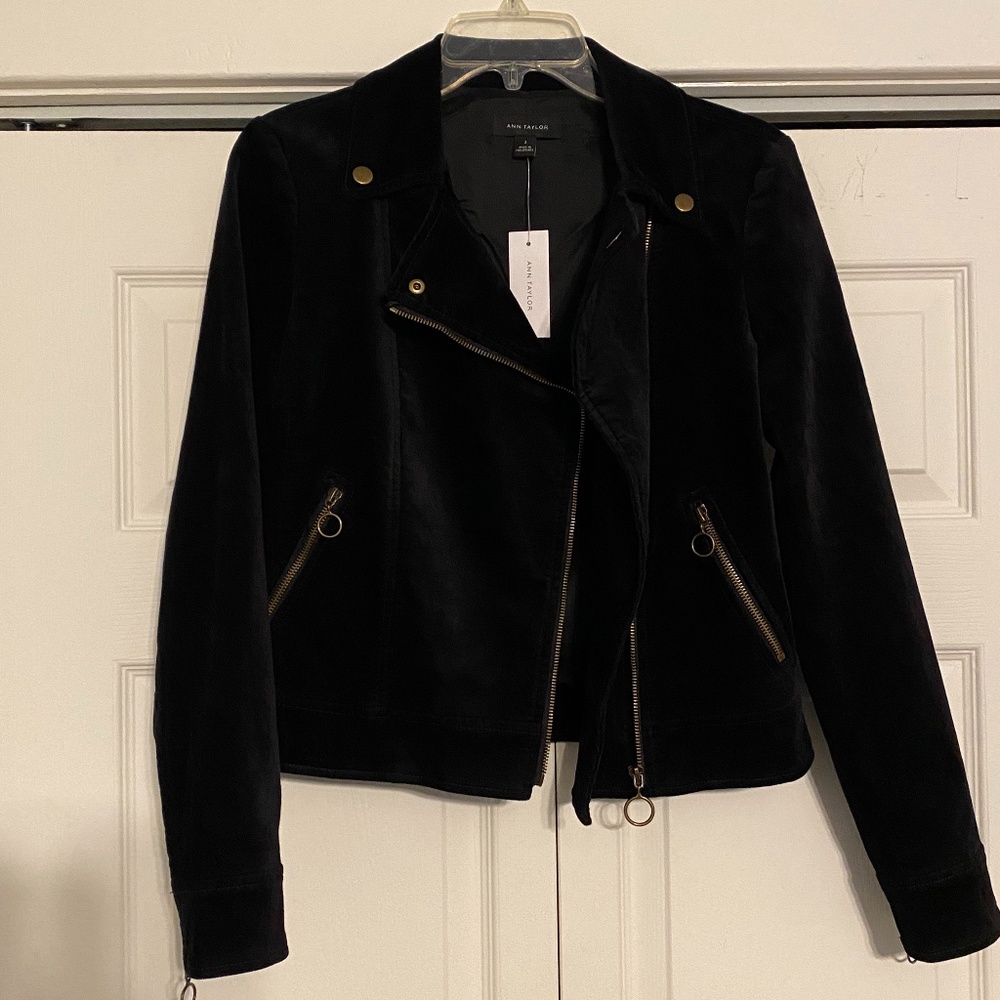 Ann Taylor Black (Velvet-like) Moto Jacket Size 2 NWT